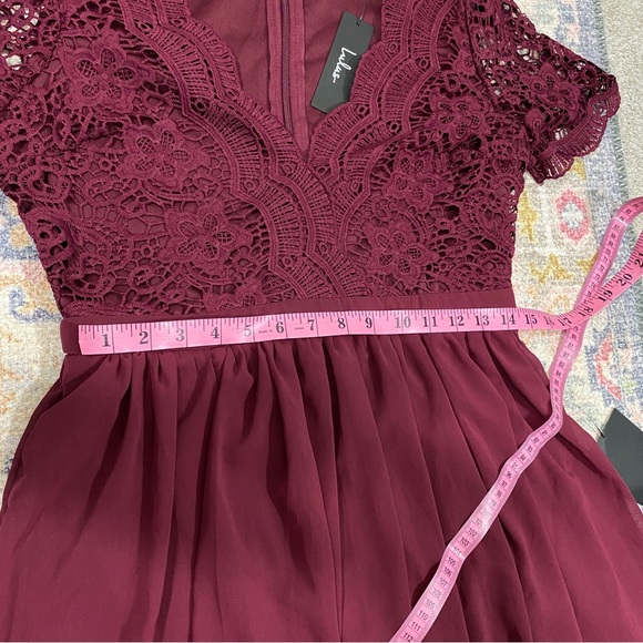 Lulus NWT Angel in Disguise Burgundy Lace Skater‎ Dress fit Flare Pleated - Picture 10 of 11